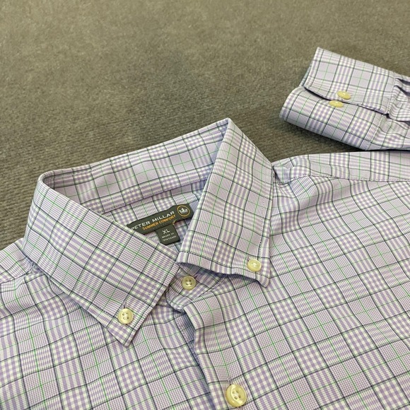 Peter Millar Shirt Mens XL Purple Green Plaid Summer Comfort Nylon Stretch - Picture 1 of 10